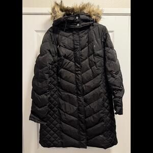Kenneth Cole New York Black Quilted Coat with Faux Fur Hood
